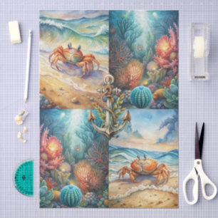 Papel De Seda Gran Ancla de Erizo de Mar Escénico y Decoupage de