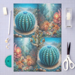 Papel De Seda Gran Ancla de Erizo de Mar Escénico y Decoupage de