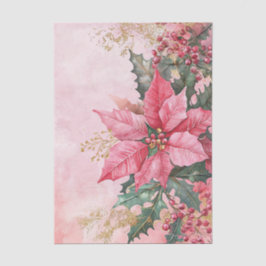 Papel De Seda Gran Arte de Poinsettia Rosa y Dorado con Bayas