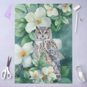 Papel De Seda Gran búho de acuarela elegante y decoupage de jazm