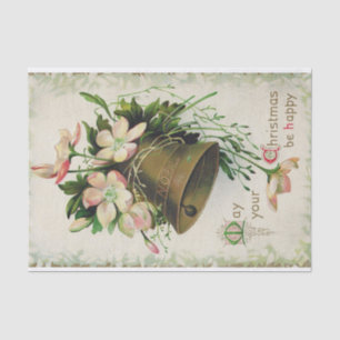 Papel De Seda Gran Campana de Noel con flores rosadas y crema