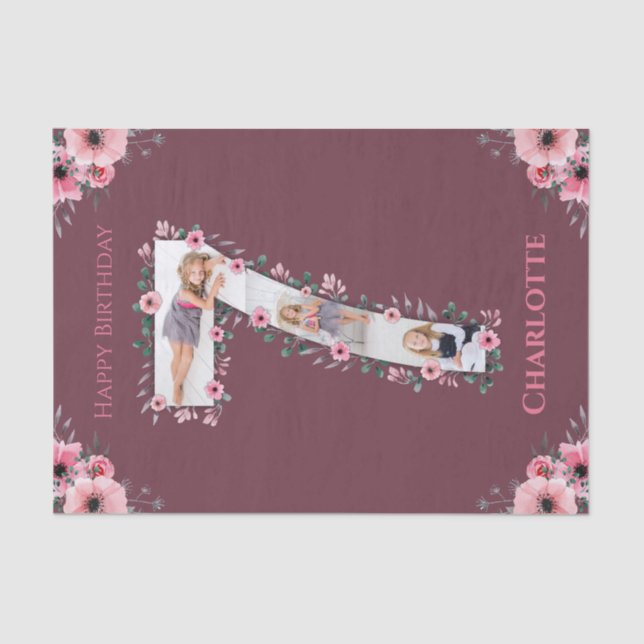 Papel De Seda Gran Chica de cumpleaños Collage de fotos Flor ros (Anverso)