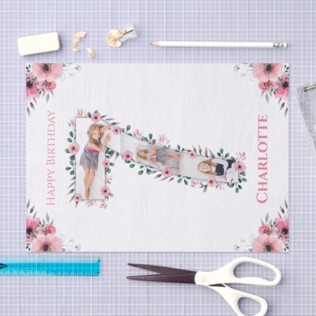 Papel De Seda Gran Chica de cumpleaños Collage de fotos Flor ros (Artesanía)