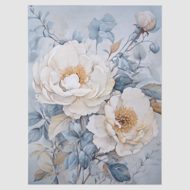 Papel De Seda Gran Decoración Eérea Floral Blanca (Anverso)