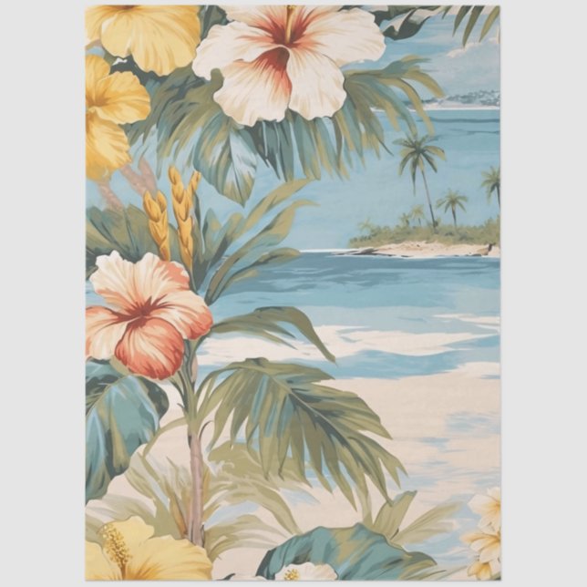 Papel De Seda Gran Decoración Tropical Pastel Ocean View (Anverso)