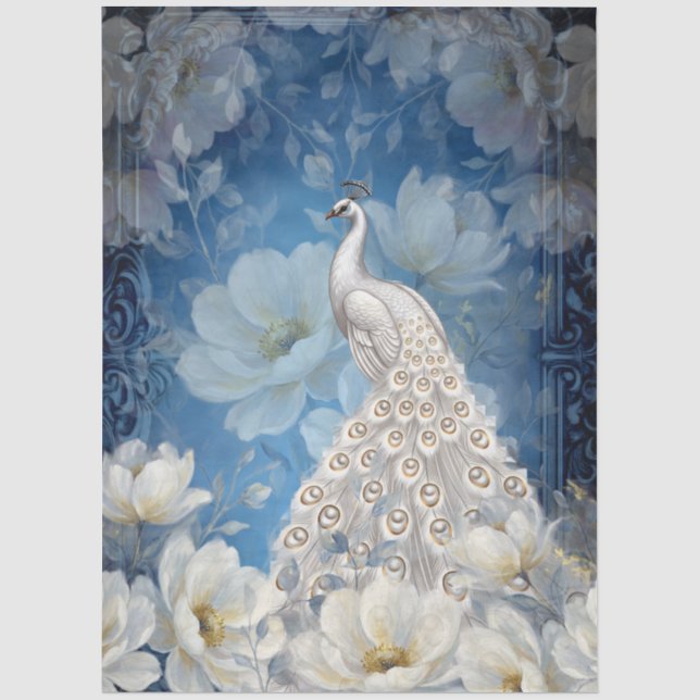 Papel De Seda Gran Decoupage de Pavo Floral Blanco Grande (Anverso)