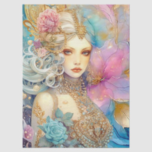 Papel De Seda Gran Decoupage de Sirena Floral Acuarela Pastel
