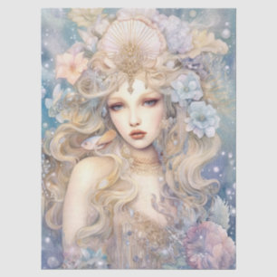 Papel De Seda Gran Decoupage de Sirena Floral Acuarela Pastel