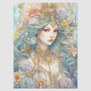 Papel De Seda Gran Decoupage de Sirena Floral Acuarela Pastel Gr