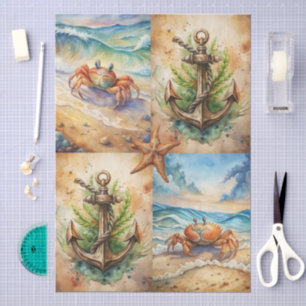 Papel De Seda Gran Estrella de Mar Escénica, Anclas y Cangrejo D