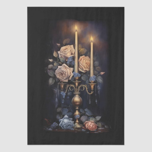 Papel De Seda Gran Fantasía Gótica Velas Florales Desnuda (Anverso)