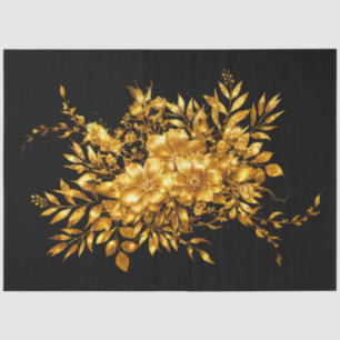 Papel De Seda Gran Floral en Tono Dorado sobre Decoupage Negro