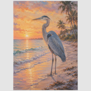 Papel De Seda Gran Garza Azul Playa Sunset