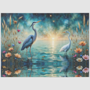 Papel De Seda Gran garza azul y flores de garceta en el agua