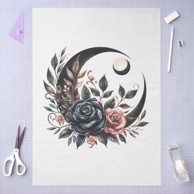 Papel De Seda Gran Gótico floral Creciente Luna y descomposición (Artesanía)