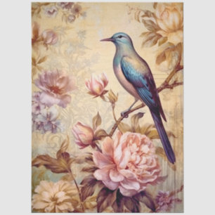 Papel De Seda Gran Mueble Exótico Elegante Floral Pájaro