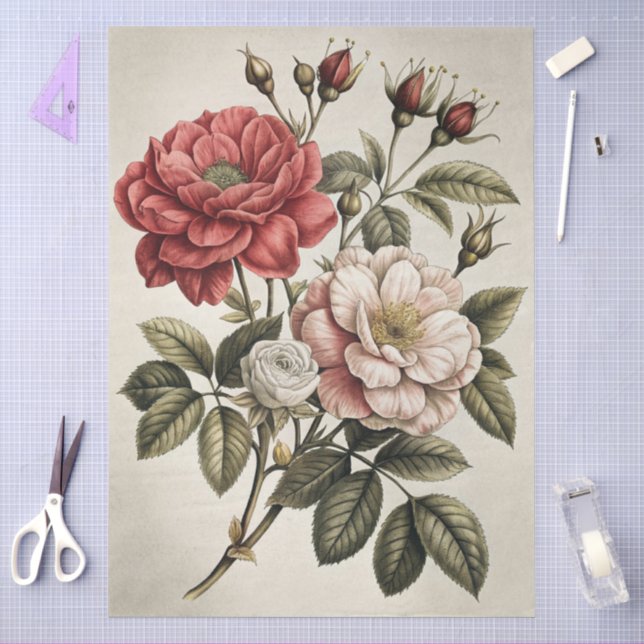 Papel De Seda Gran Mueble Floral Elegante Decoupage (Artesanía)