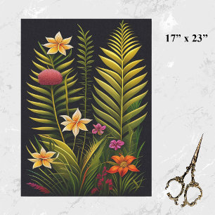 Papel De Seda Gran obra de arte floral verde tropical