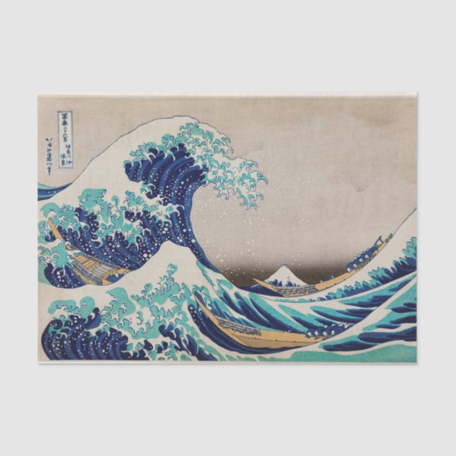 Papel De Seda Gran Ola de Hokusai en Kanagawa. Arte japonés vint (Anverso)