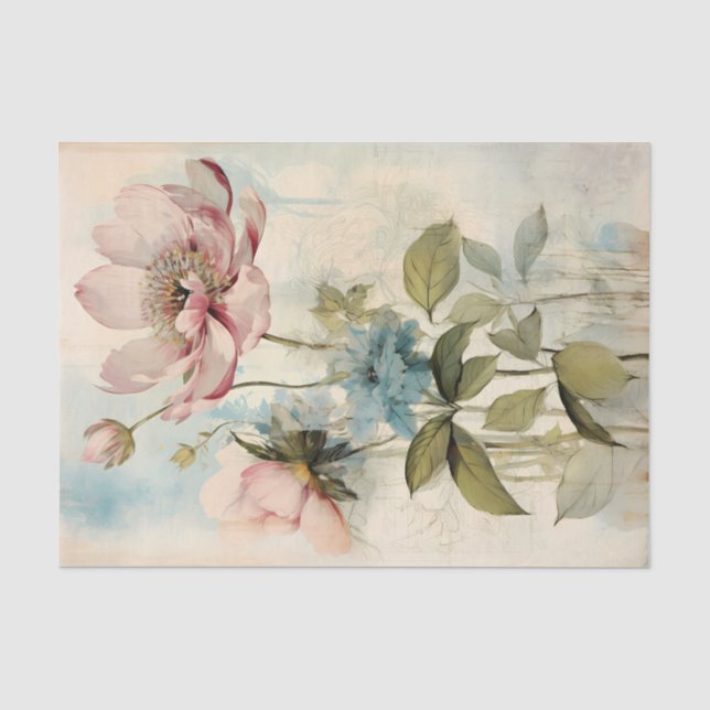 Papel De Seda Gran Peonía Rosa Pálido Ligeramente Abstracta con  (Anverso)