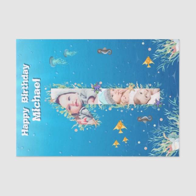 Papel De Seda Gran primer cumpleaños bajo el Collage de fotos de (Anverso)