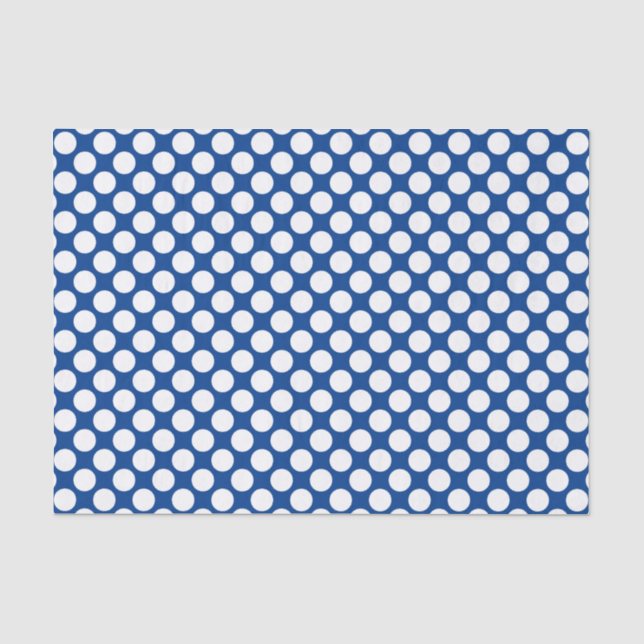 Papel De Seda Gran punto retro - blanco y azul cobalto (Anverso)