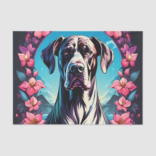Papel De Seda Gran retrato de danés con flores rosas (Anverso)