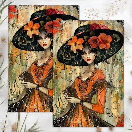 PAPEL DE SEDA GRAN SOMBRERO MODA CHICA DECOUPAGE