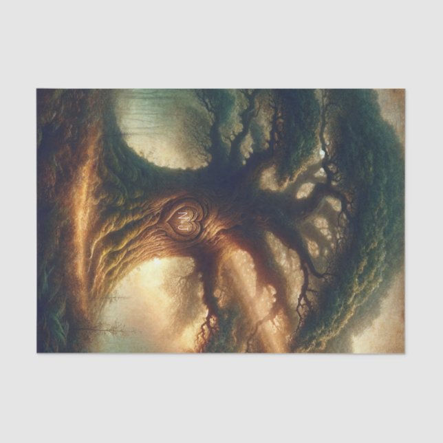 Papel De Seda Gran Viejo Árbol de Roble Encantado Bosque Rústico (Anverso)