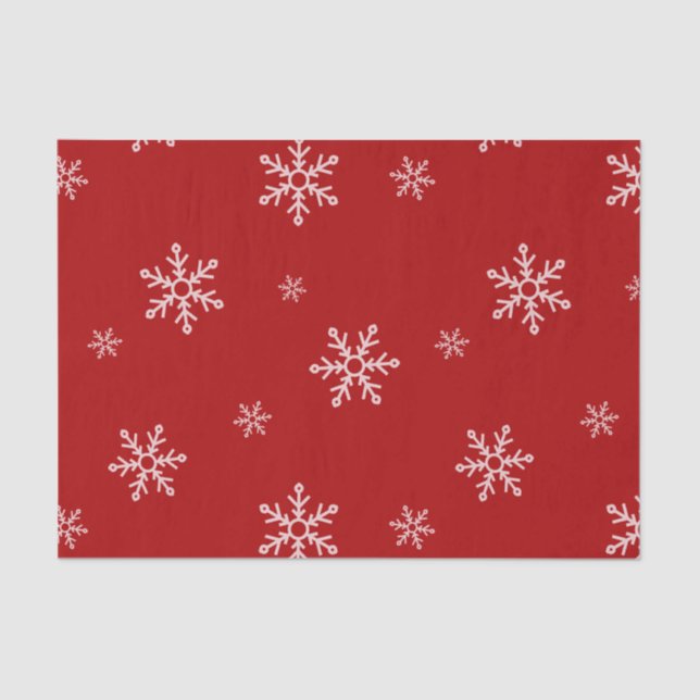 Papel De Seda Grandes copos de nieve en el rojo Navidad (Anverso)