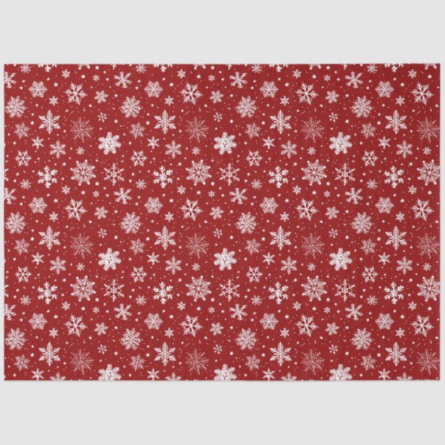 Papel De Seda Grandes copos de nieve rojos y blancos (Anverso)