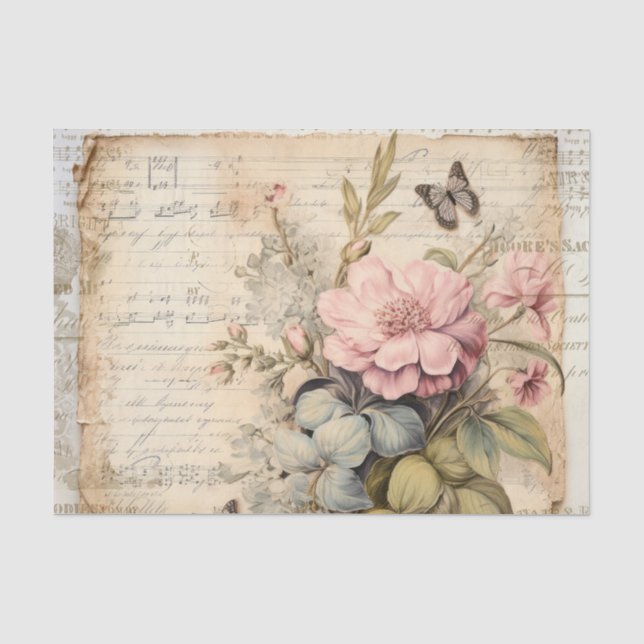 Papel De Seda Grandes flores rosadas y capullos de mariposa en g (Anverso)
