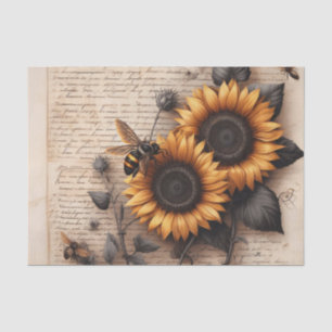 Papel De Seda Grandes girasoles con abejas en escritura