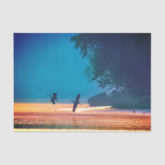 Papel De Seda Grandes Herones Azules toman vuelo - Azul (Anverso)