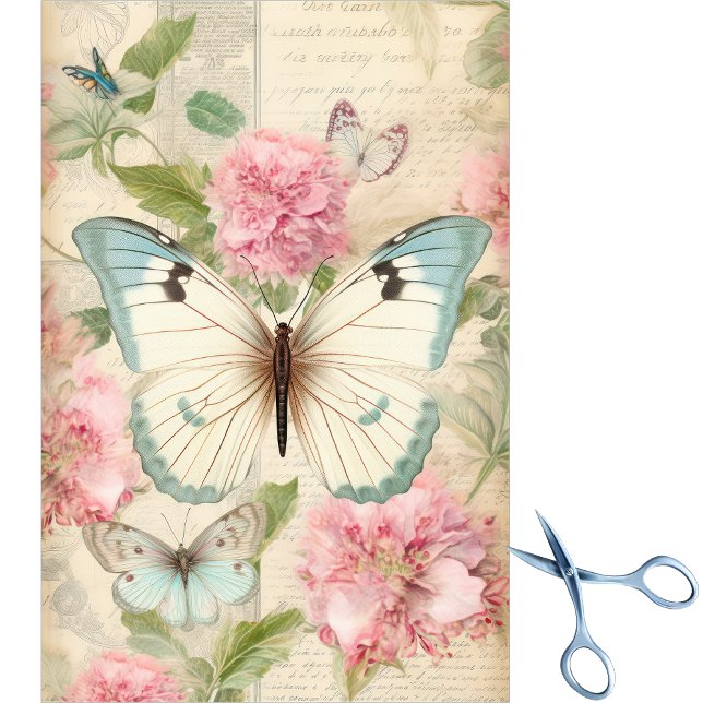 Papel De Seda Grandes Mariposas Cream Verde azuladas Flores Enor (Subido por el creador)