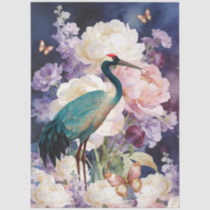 Papel De Seda Grandes Peonías Acuarela Grulla Muebles Decoupage