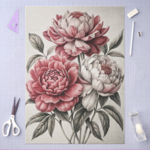 Papel De Seda Grandes Peonías Elegantes Decoupage de Muebles