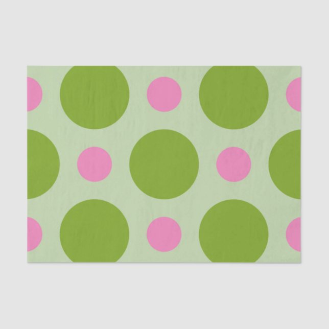 PAPEL DE SEDA GRANDES PUNTOS DE POLKA VERDE Y ROSA (Anverso)