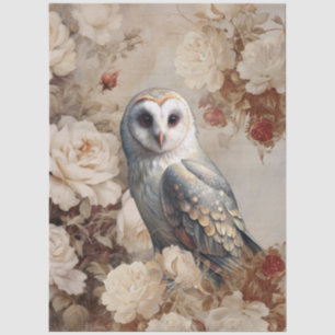 Papel De Seda Grandes Rosas Blancas Elegantes y Búho Inspirados