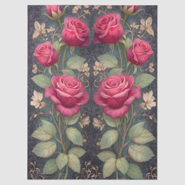 Papel De Seda Grandes rosas rojas para artesanías y dibujos de d (Anverso)