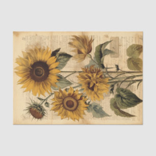 Papel De Seda Grandes y felices girasoles vintage en escritura