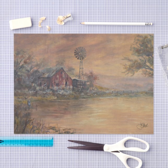 Papel De Seda Granero Antiguo Pintado a mano (Artesanía)