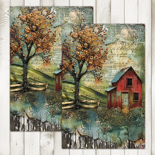 PAPEL DE SEDA GRANERO ROJO ANTIGUO EN DECOUPAGE DE OTOÑO