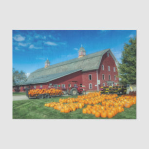 Papel De Seda Granero Rojo Grande de Vermont con Calabazas