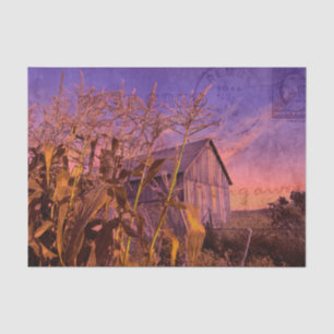 Papel De Seda Granero rústico campestre púrpura vintage atardece