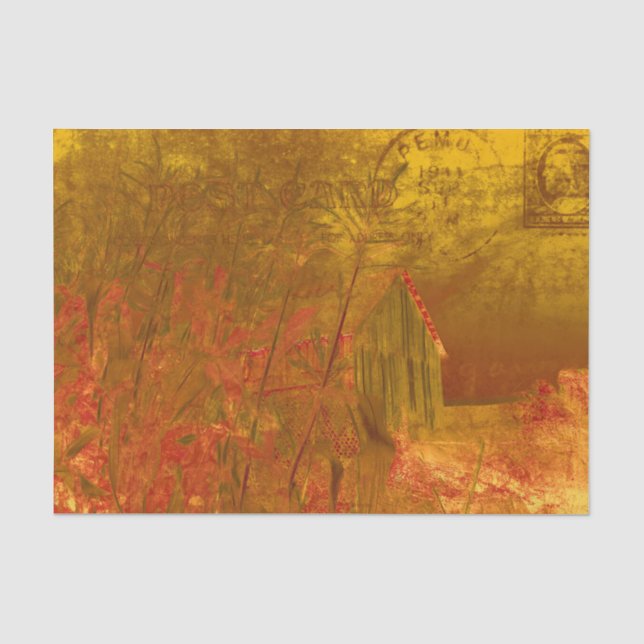 Papel De Seda Granero rústico de campo otoño naranja amarillo vi (Anverso)