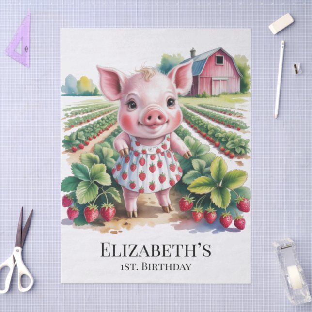 Papel De Seda Granja de Fresas Dulces Cumpleaños de la Niña Cerd (Artesanía)