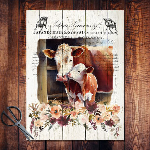 Papel De Seda Granja Floral Vacas Hereford