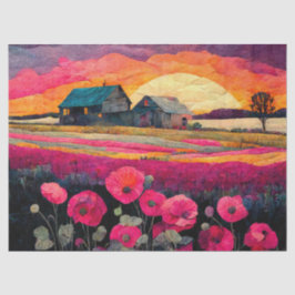 Papel De Seda Granja rosa de amapola al atardecer, vibrante deco