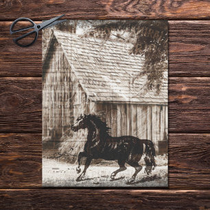 Papel De Seda Granja Rústica Granero Caballo Decoupage